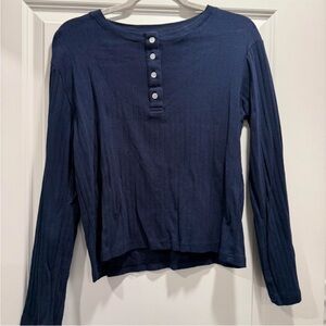 Parke navy pointelle Henley Top size m